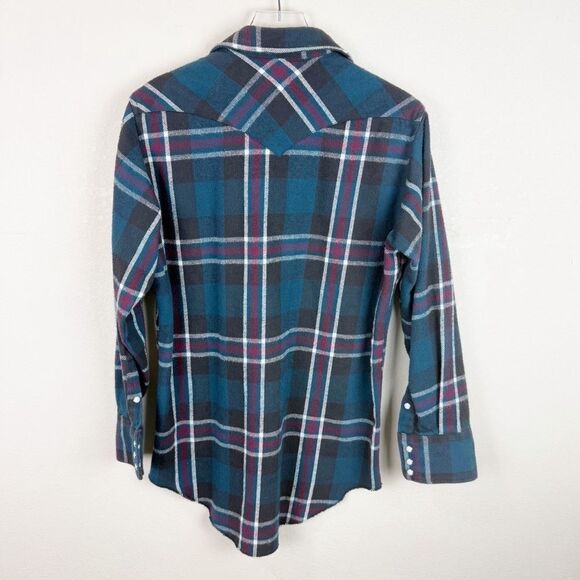 Wrangler Mens Vintage Plaid Pearl Snap Long Sleeve Top Shirt - Picture 5 of 5